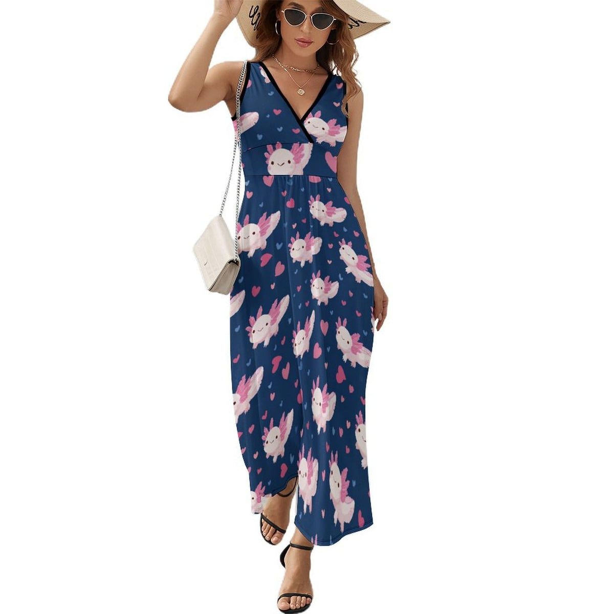 maxi sans manches à motif axolotl mignon pour femme