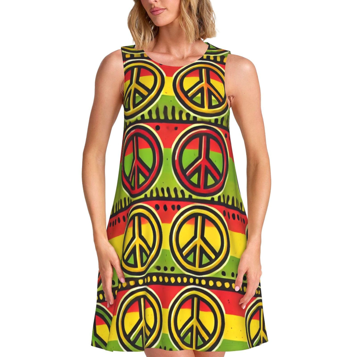 sans manches Augenstern pour femme, motif Rasta-Peace-Sign, avec 2 poches latérales, coupe trapèze.